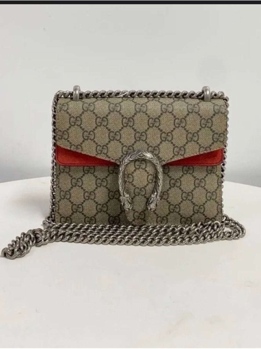 Gucci GG Canvas Crossbody Bag with Red Trim and Silver Hardware